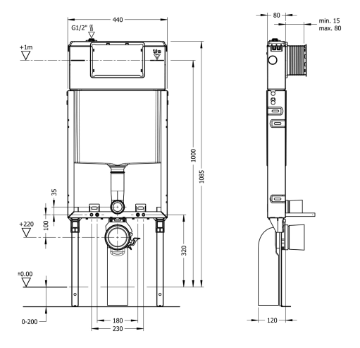 PRO-T Built-In Cistern Wall-Mounted with Metal Carrier 3/6 L