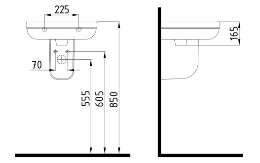 Wall Mounted Washbasin 45 cm Single Hole White
