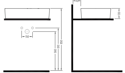 Oblong Countertop Washbasin 60 cm Without Hole Cool White